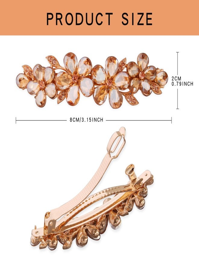 HLTOO 2PCS Rhinestone Hair Clips, Flower and Butterfly Bridal Hair Accessories, Sparkly Hair Barrettes for Wedding Women and Girls Long Hair, Champagne and Pink Color - Image 2